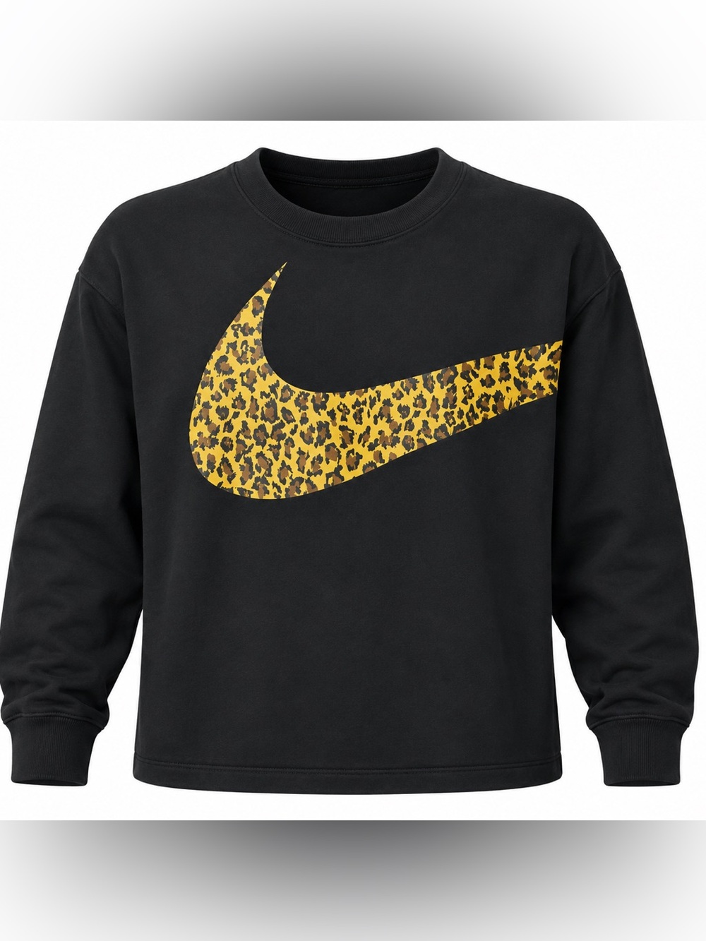 Nike Black Sweatshirt with Yellow Leopard Swoosh Accent